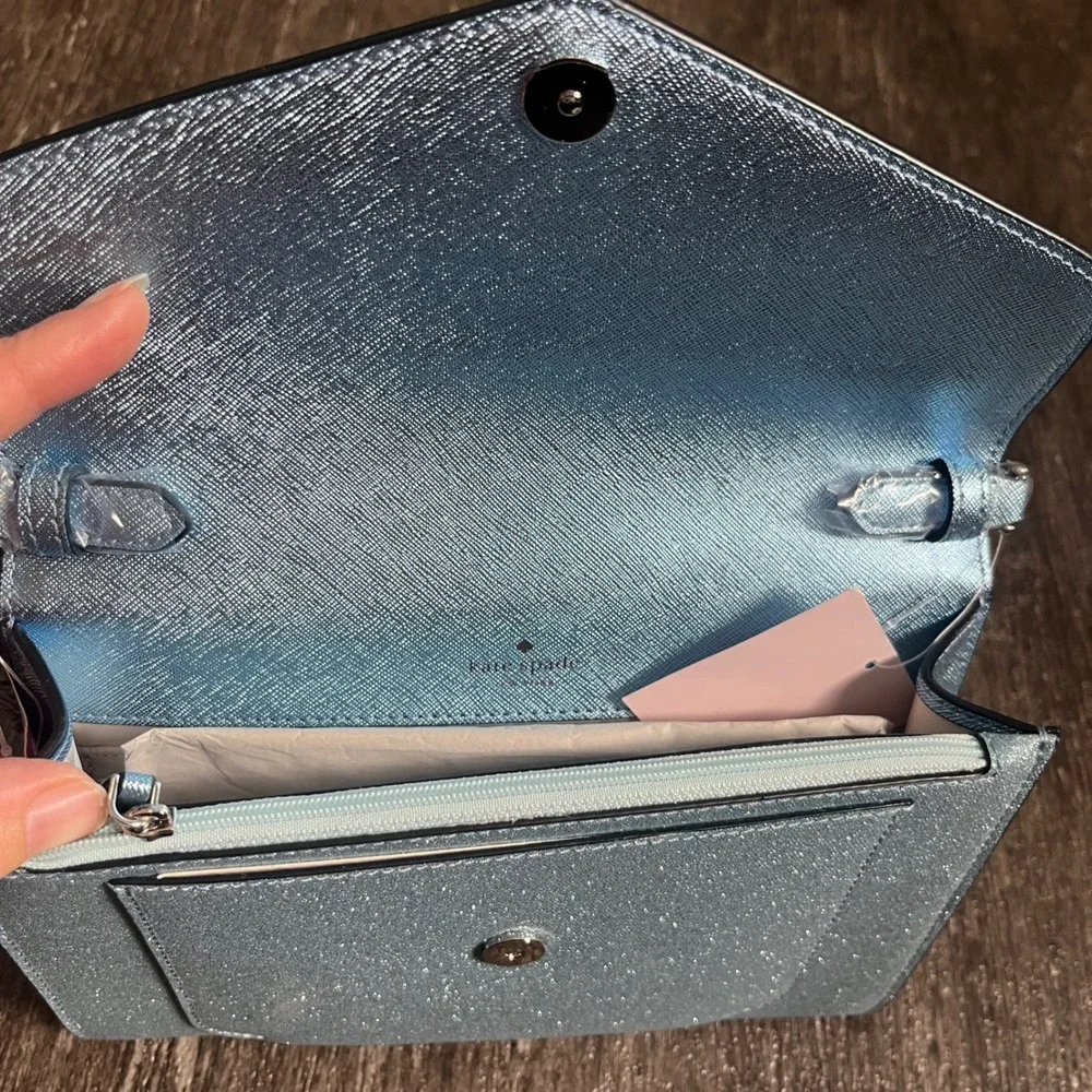 Kate‎ Spade Flap Crossbody Glitter Fabric Frosty Sky Blue Purse NWT $279